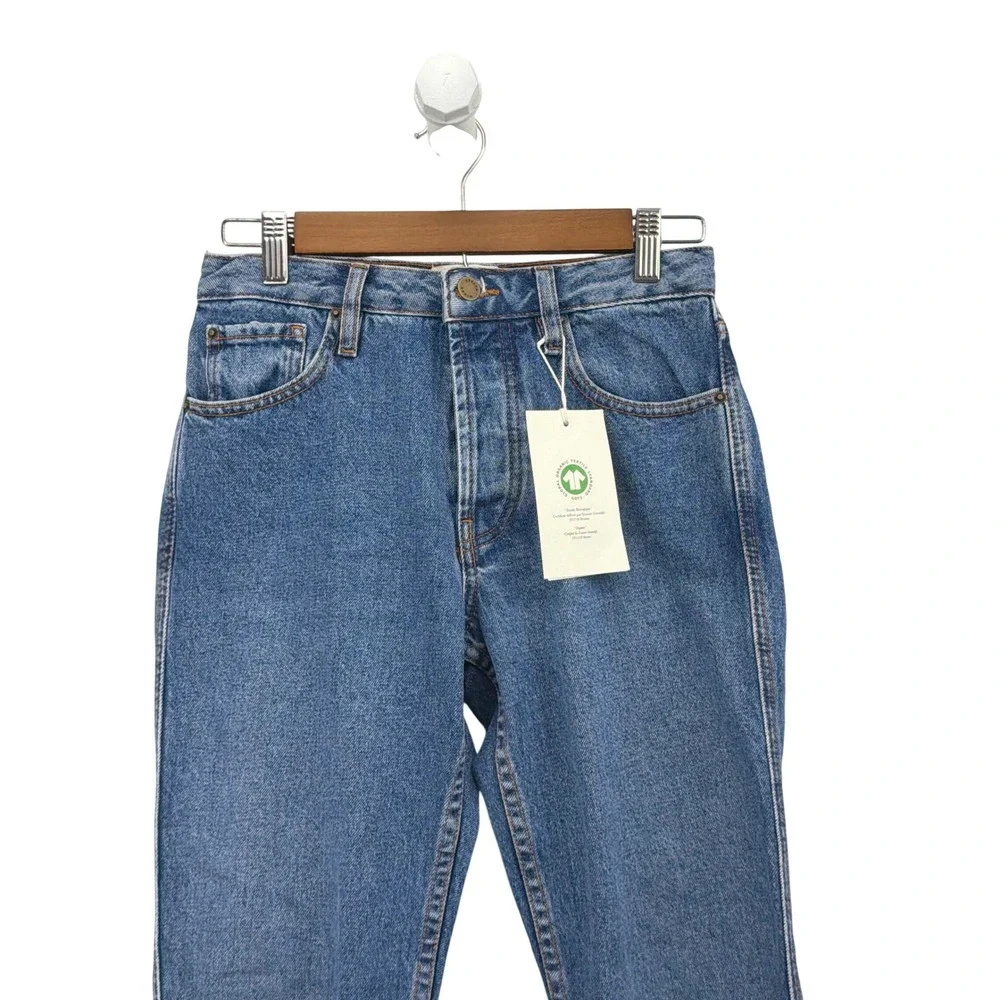 Sézane Brut Sexy High Waist Straight Leg Jeans Bleu Denim Organic Cotton NWT T26